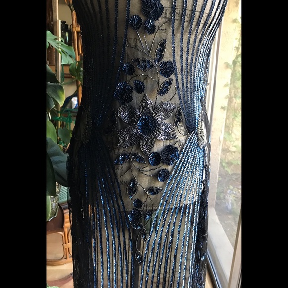 🎉HP🎉 European Flapper Dress 20’s Gatsby Mesh Sequins Sapphire Onyx Color… - Picture 4 of 12